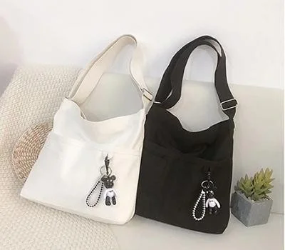 룩앳걸 3포켓 캔버스 크로스 에코백 학생